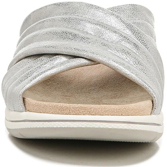 LifeStride Womens Panama Silver Faux Leather Slip On Slides Wedge Sandals New - Picture 2 of 3